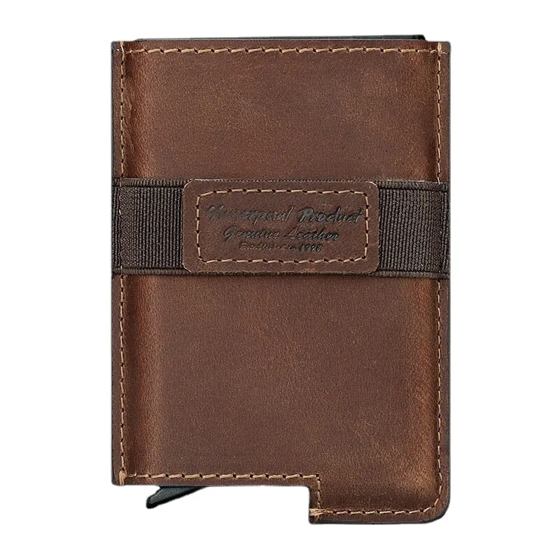 Men Open RFID Anti-magnetic Wallets Retro Multi-card Slot Card Holder Multifunction Genuine Leather Money Clip