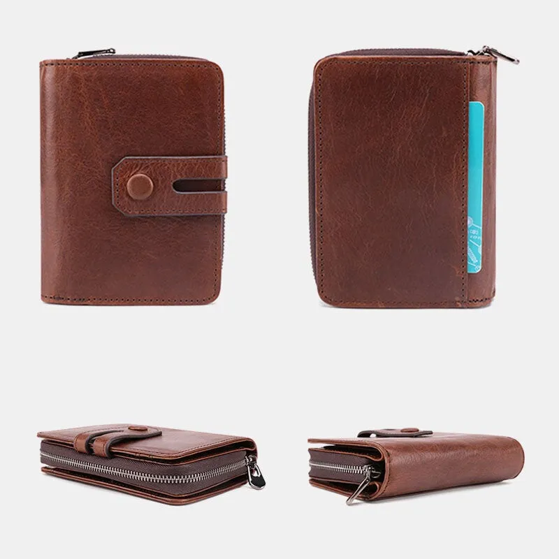 Men Short Bifold RFID Anti-magnetic Wallet Multifunction Genuine Leather Multi-card Slot Card Holder Coin Purse Organ Wallet