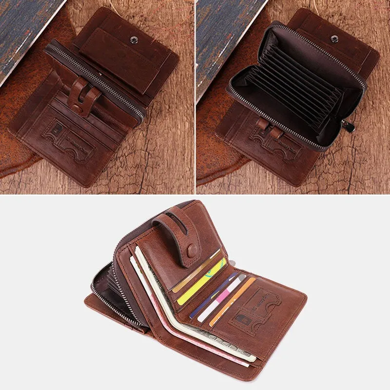 Men Short Bifold RFID Anti-magnetic Wallet Multifunction Genuine Leather Multi-card Slot Card Holder Coin Purse Organ Wallet