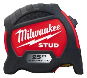 Milwaukee STUD Series 48-22-9725M Tape Measure, 25 ft L Blade, 1-5/16 in W Blade, Steel Blade, ABS Case, Black/Red Case :EA: QUANTITY: 1