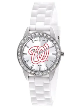 MLB Womens Washington Nationals Frost Watch - Crystal Bezel - Silicone Strap