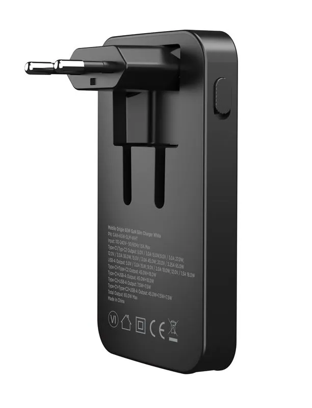 Mobile Origin Slim Charger 65W 2x USB-C 1x USB-A - Sort