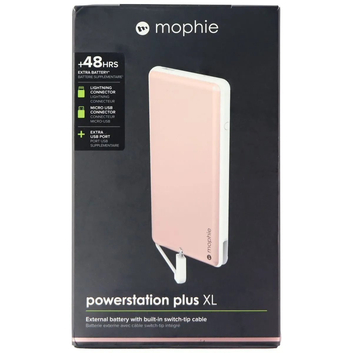 Mophie Powerstation Plus XL 12,000mAh Battery with Switch Tip Cable - Rose Gold