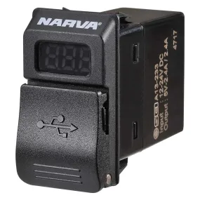 Narva 63219BL 12/24V Dual USB Charger With LED Volt/Amp Meter