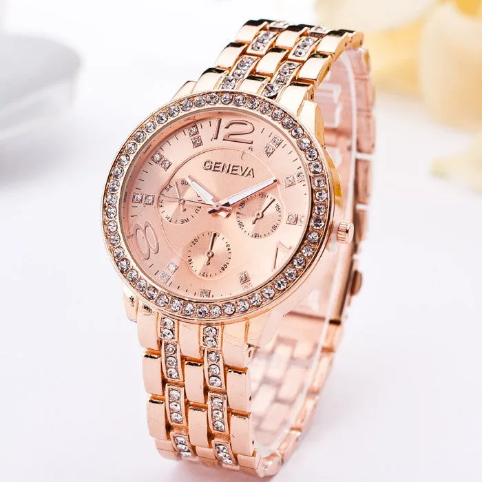 New Fashion Luxury Watch Women Golden Steel Rhinestone Quartz Watch High Quality Elegant Banquet Women Clock Ladies Wristwatch