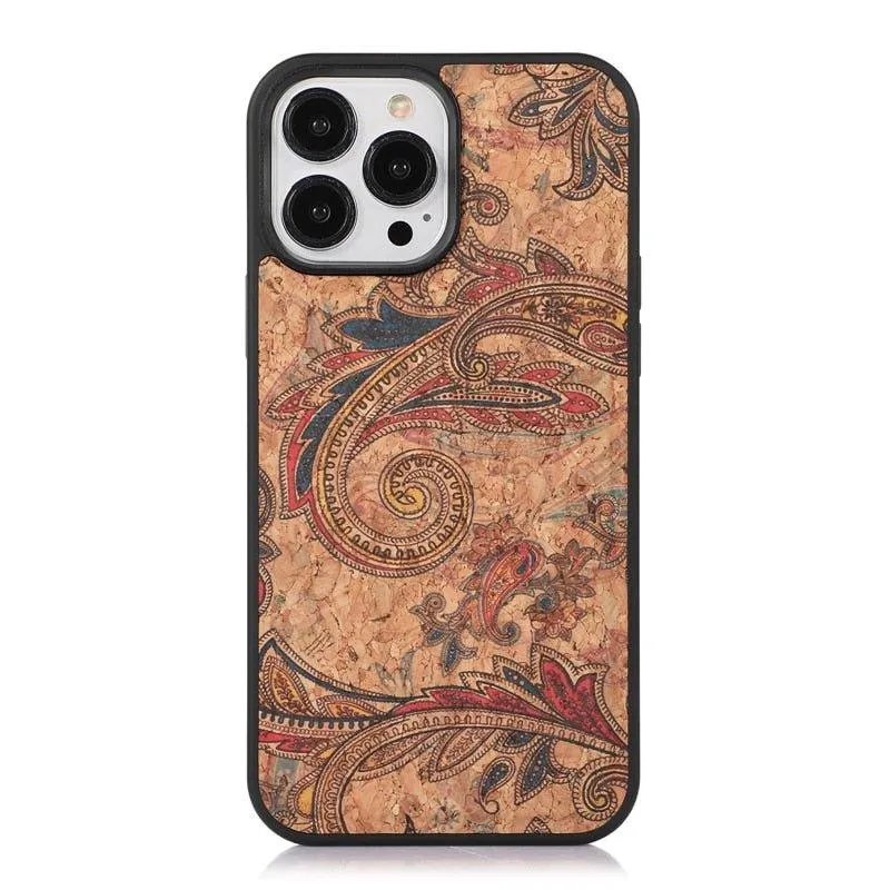 Nobilis Floral Pattern Breathable Cork Wood iPhone Case with Soft Shockproof Silicone Bumper