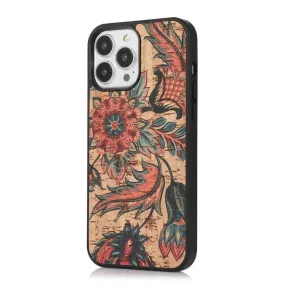 Nobilis Floral Pattern Breathable Cork Wood iPhone Case with Soft Shockproof Silicone Bumper