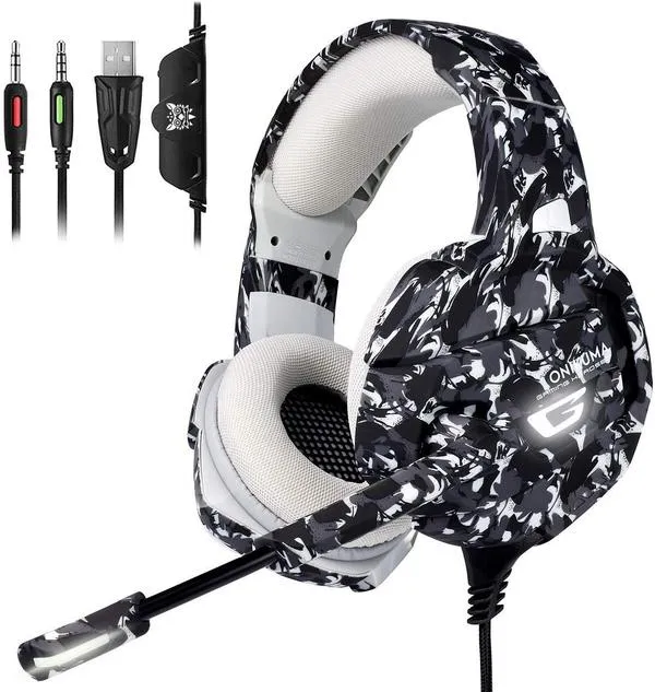 Onikuma K5 Gaming Headset  with Microphone, 7.1 Surround Sound, Noise Canceling for PS4, Xbox One, Laptop, PC