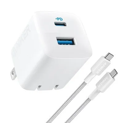 Open Box Anker 2 Port 33W Wall Charger with 6' USB-C to USB-C Cable - White