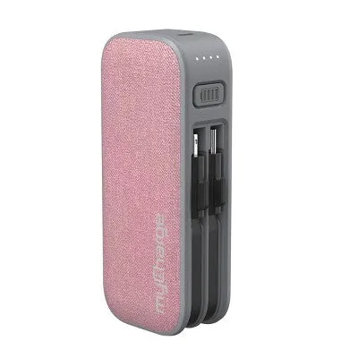 Open Box - Mini 3000mAh/12W Output Power Bank Integrated Charging Cables - Pink