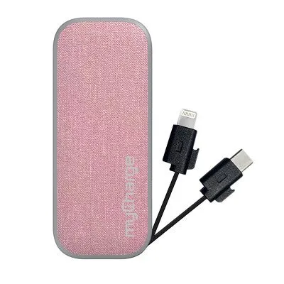 Open Box - Mini 3000mAh/12W Output Power Bank Integrated Charging Cables - Pink