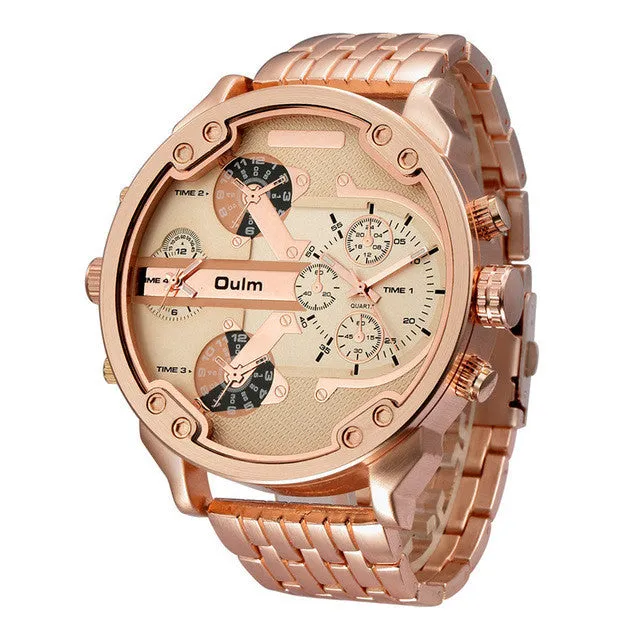 Oulm Exaggerated Large Big Watches Men Luxury Brand Unique Designer Quartz Watch Male Heavy Full Steel Leather Strap Wrist Watch