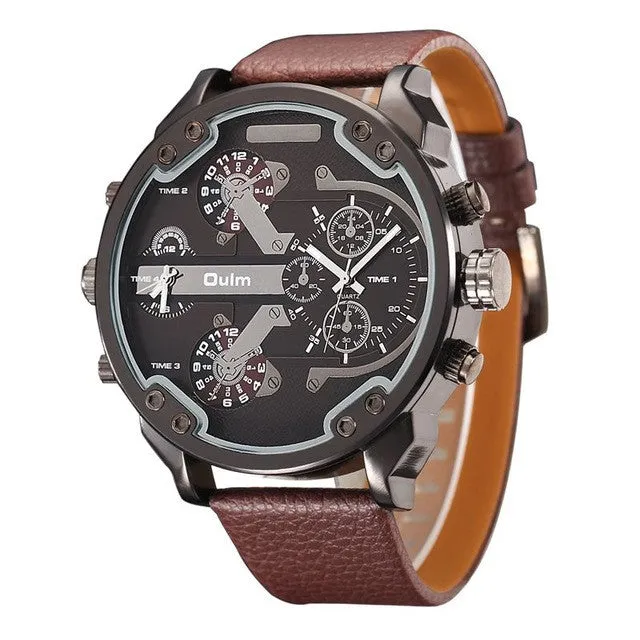 Oulm Exaggerated Large Big Watches Men Luxury Brand Unique Designer Quartz Watch Male Heavy Full Steel Leather Strap Wrist Watch