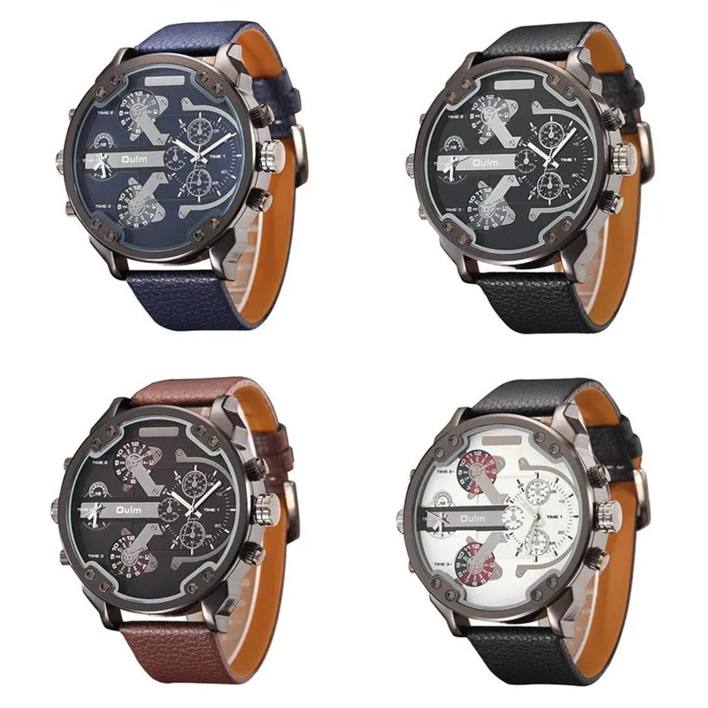 Oulm Exaggerated Large Big Watches Men Luxury Brand Unique Designer Quartz Watch Male Heavy Full Steel Leather Strap Wrist Watch