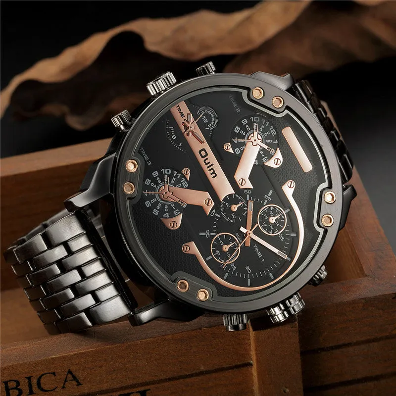 Oulm Exaggerated Large Big Watches Men Luxury Brand Unique Designer Quartz Watch Male Heavy Full Steel Leather Strap Wrist Watch