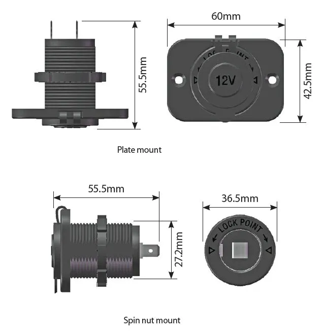 Panel Mount Twin USB Charging Socket 12/24V