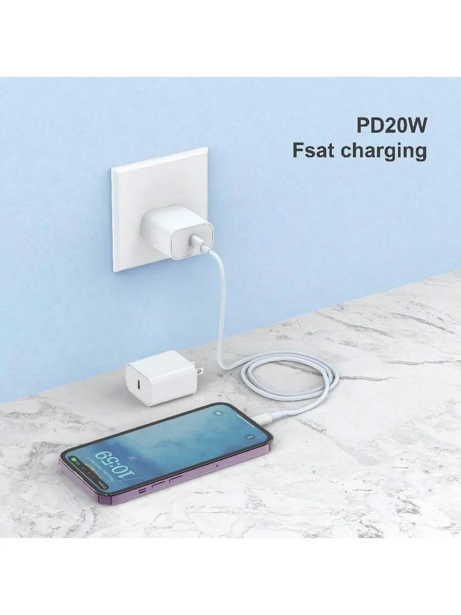 Phone Charger  20W PD USB C Wall Fast Charger Adapter With  6.6FT/3.3FT Type C To Lightning Cable Compatible With IPhone 14 13 12 11 Pro Max XR XS X,IPad