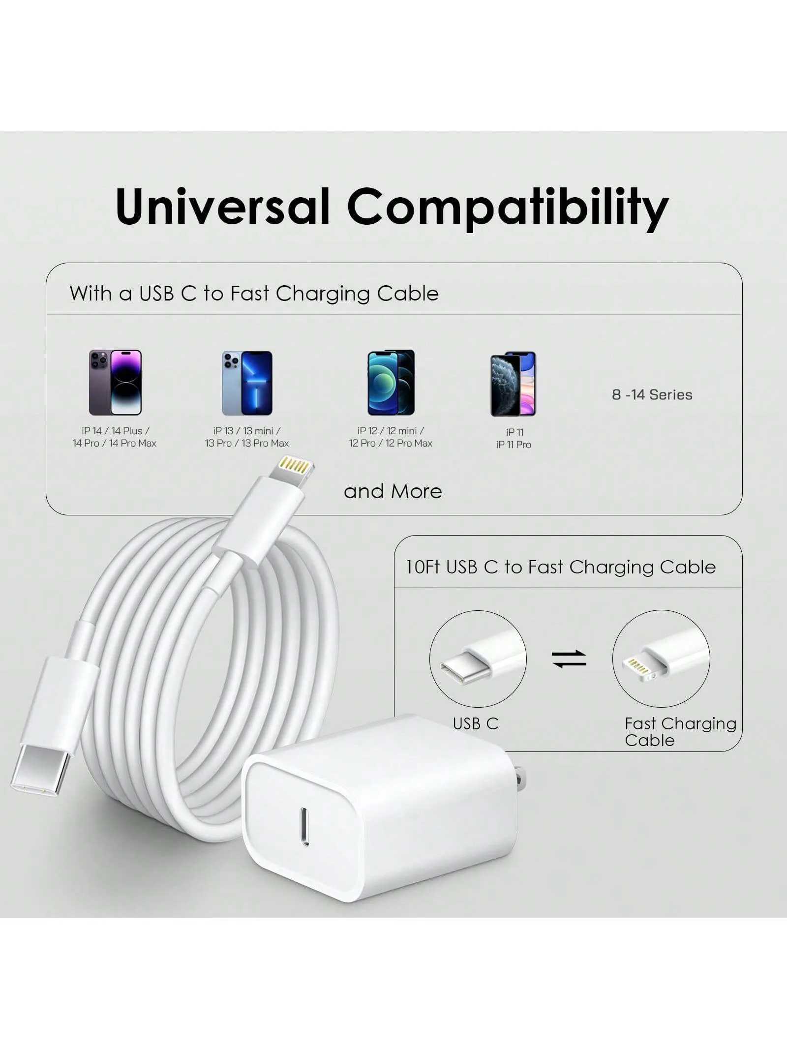 Phone Charger  20W PD USB C Wall Fast Charger Adapter With  6.6FT/3.3FT Type C To Lightning Cable Compatible With IPhone 14 13 12 11 Pro Max XR XS X,IPad