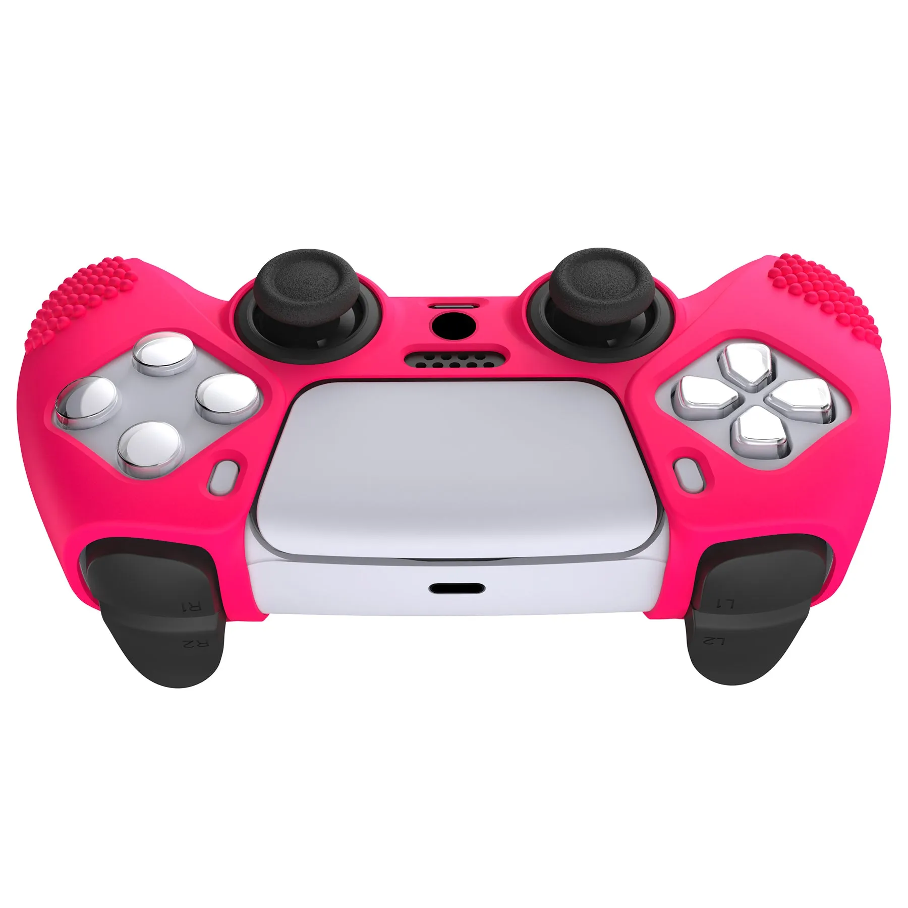 PlayVital 3D Studded Bright Pink Ergonomic Soft Controller Silicone Case Grips for PS5, Rubber Protector Skins with 6 Black Thumbstick Caps for PS5 Controller - TDPF025