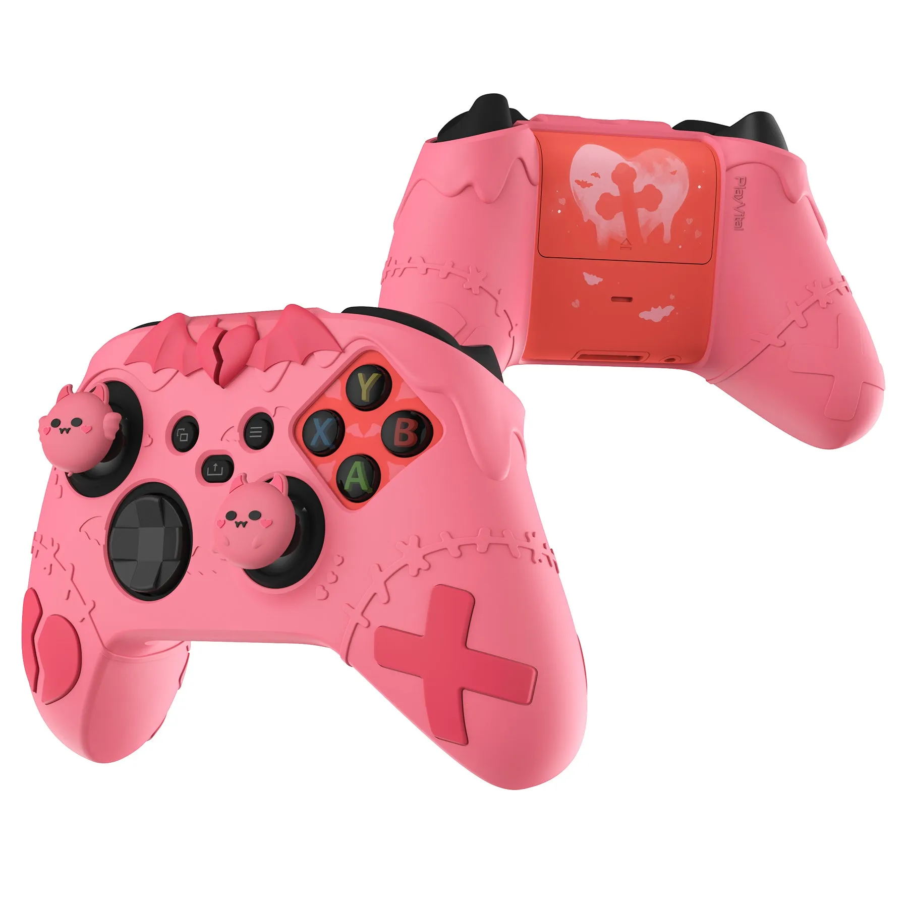 PlayVital Gothic Imp Series Cute Silicone Skin for Xbox Series X/S Controller, Anti-Slip Grip Silicone Cover, Protective Silicone Case for Xbox Core Controller with Thumb Grips - Peach Pink - ZEEX3P004