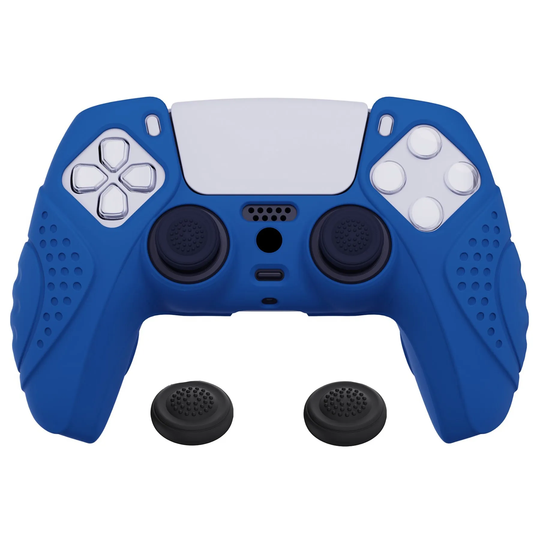 PlayVital Guardian Edition Blue Ergonomic Soft Anti-slip Controller Silicone Case Cover, Rubber Protector Skins with Black Joystick Caps for PS5 Controller - YHPF008