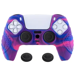 PlayVital Guardian Edition Ergonomic Soft Anti-Slip Controller Silicone Case Cover for ps5, Rubber Protector Skins with Black Joystick Caps for ps5 Controller - Pink & Purple & Blue - YHPF019