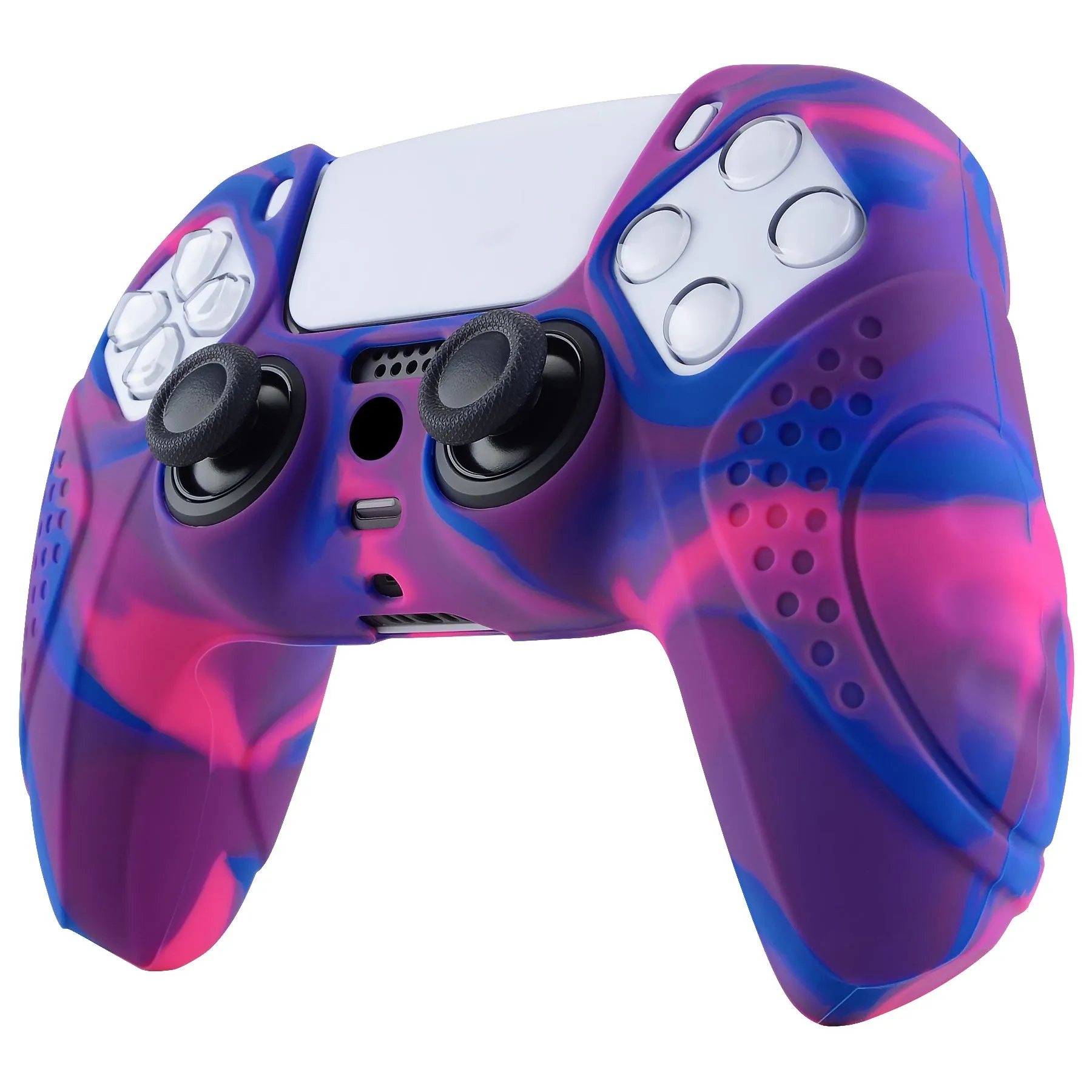 PlayVital Guardian Edition Ergonomic Soft Anti-Slip Controller Silicone Case Cover for ps5, Rubber Protector Skins with Black Joystick Caps for ps5 Controller - Pink & Purple & Blue - YHPF019