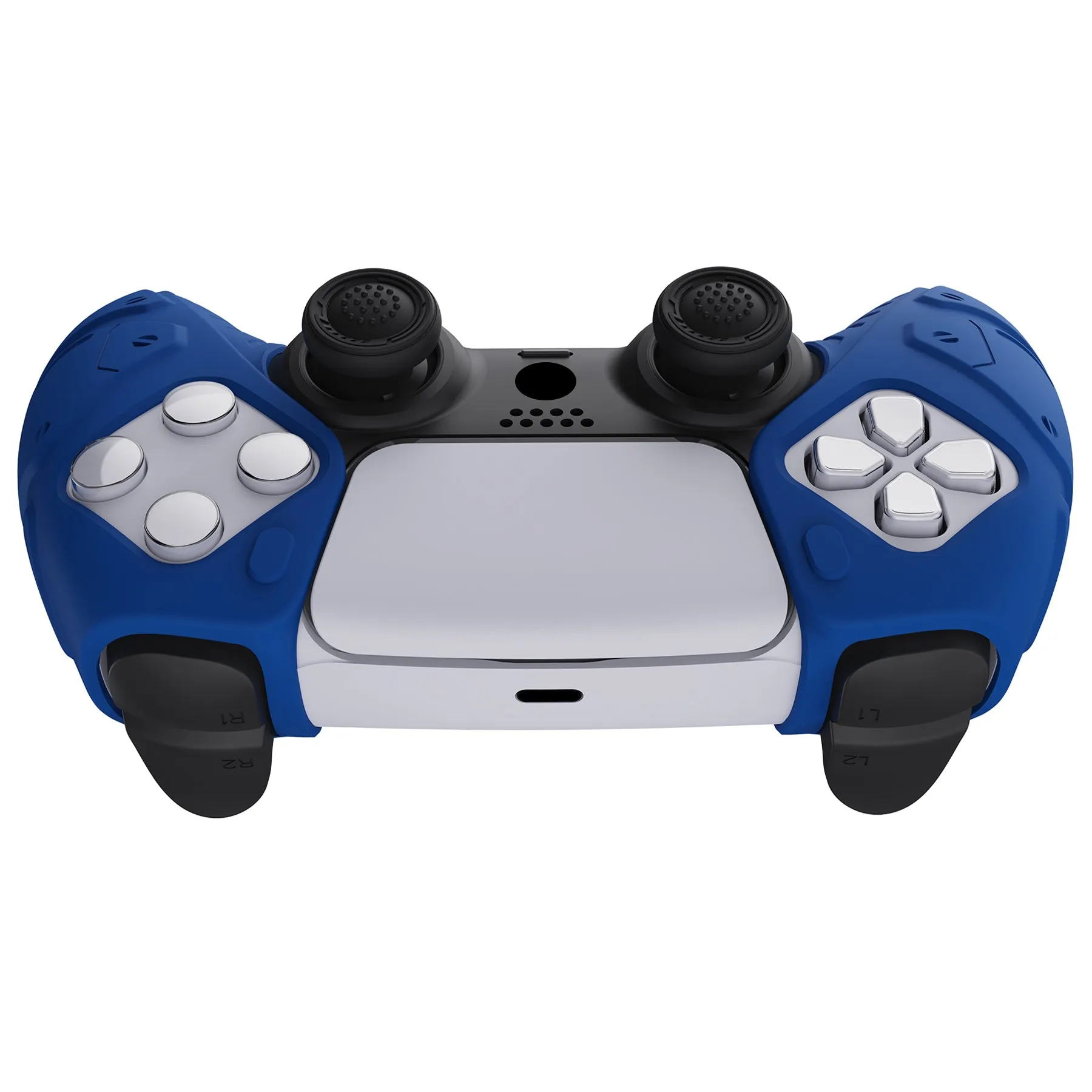 PlayVital Mecha Edition Blue Ergonomic Soft Controller Silicone Case Grips for PS5 Controller, Rubber Protector Skins with Thumbstick Caps for PS5 Controller - Compatible with Charging Station - JGPF005