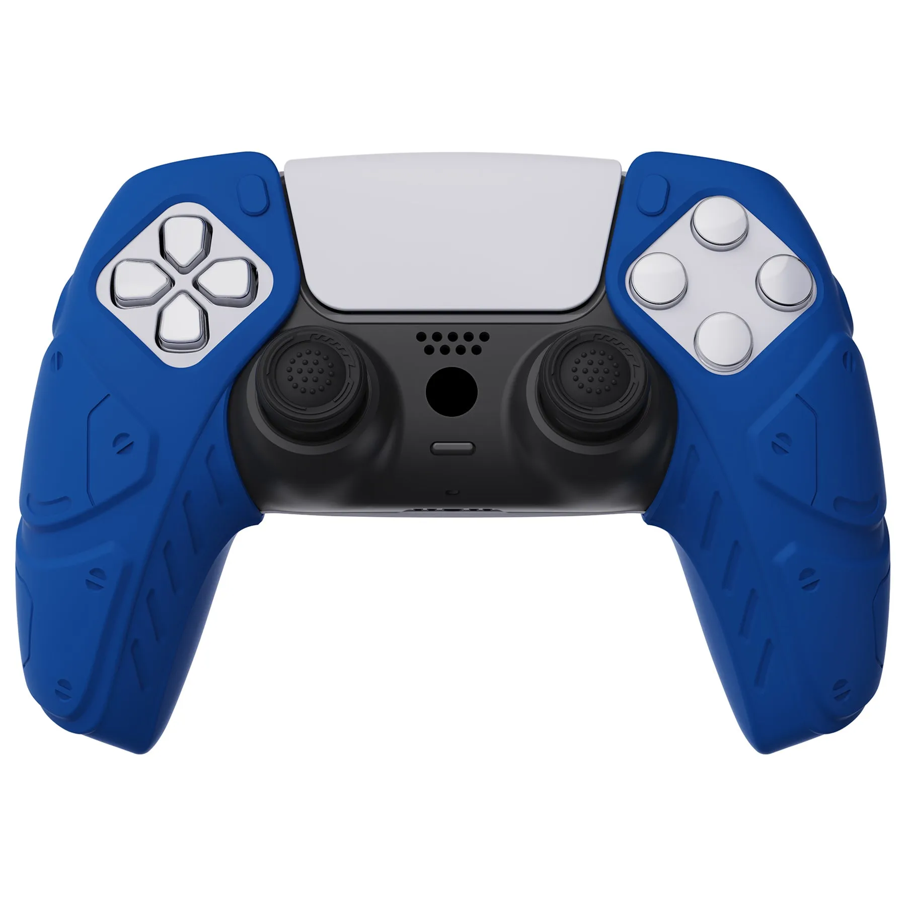 PlayVital Mecha Edition Blue Ergonomic Soft Controller Silicone Case Grips for PS5 Controller, Rubber Protector Skins with Thumbstick Caps for PS5 Controller - Compatible with Charging Station - JGPF005