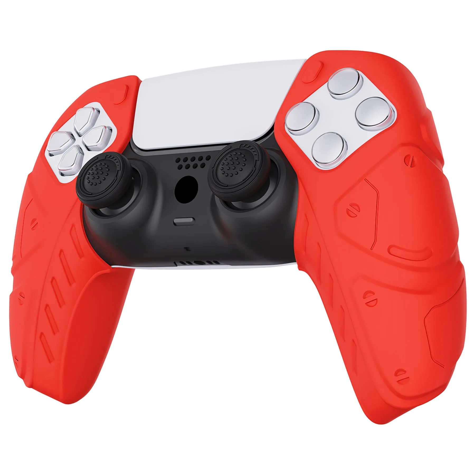 PlayVital Mecha Edition Passion Red Ergonomic Soft Controller Silicone Case Grips for PS5 Controller, Rubber Protector Skins with Thumbstick Caps for PS5 Controller - Compatible with Charging Station - JGPF009