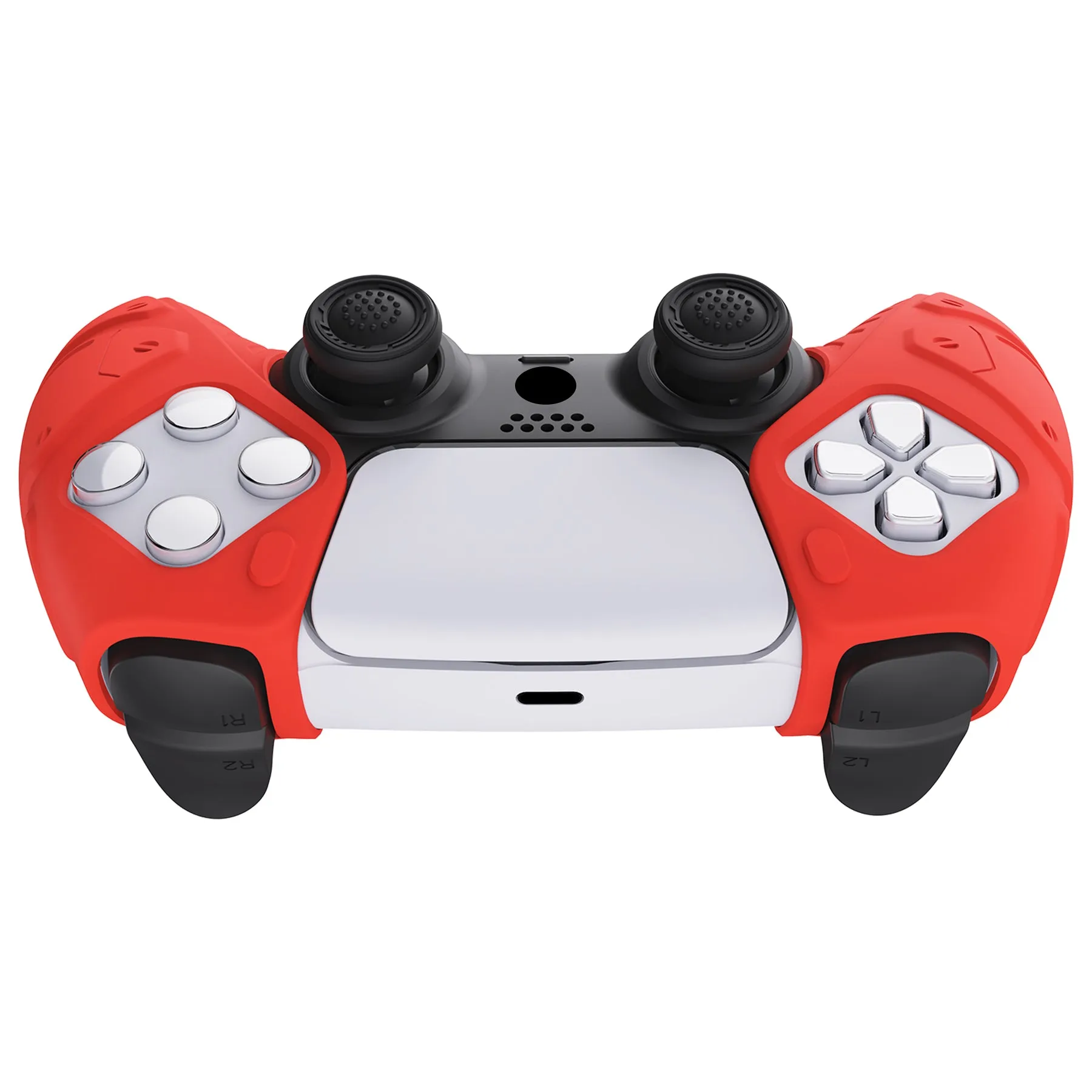 PlayVital Mecha Edition Passion Red Ergonomic Soft Controller Silicone Case Grips for PS5 Controller, Rubber Protector Skins with Thumbstick Caps for PS5 Controller - Compatible with Charging Station - JGPF009