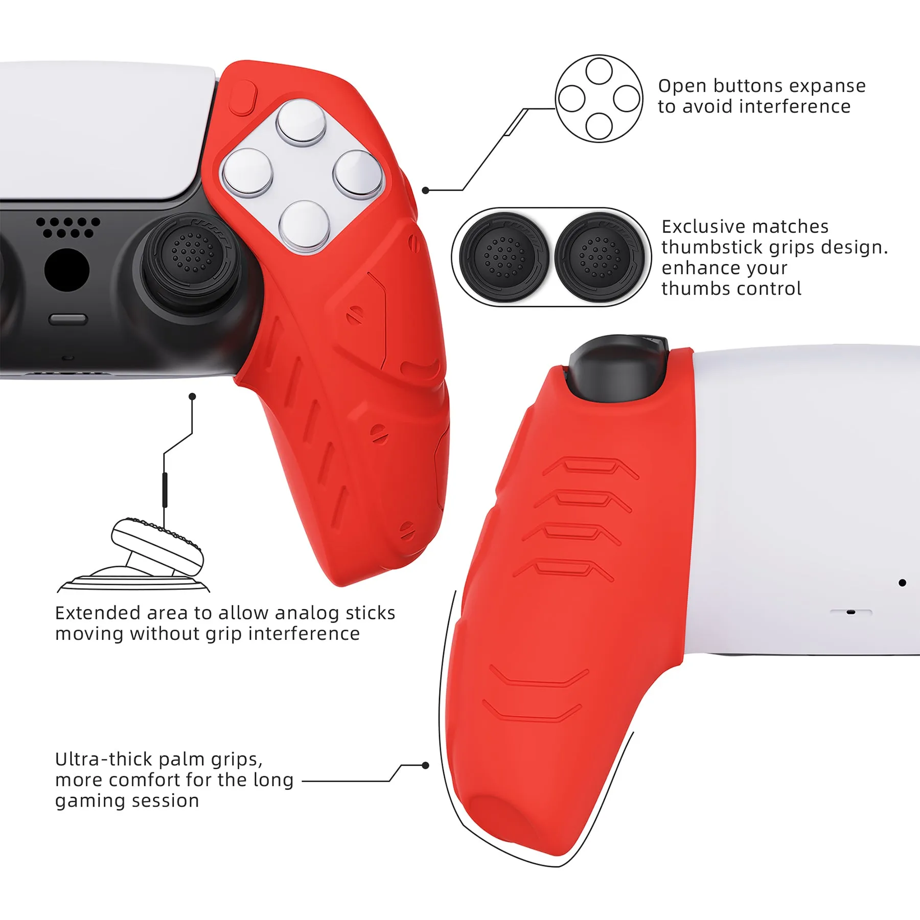 PlayVital Mecha Edition Passion Red Ergonomic Soft Controller Silicone Case Grips for PS5 Controller, Rubber Protector Skins with Thumbstick Caps for PS5 Controller - Compatible with Charging Station - JGPF009