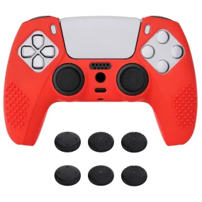 PlayVital Passion Red 3D Studded Edition Anti-Slip Silicone Cover Skin for PS5 Controller, Soft Rubber Case for PS5 Controller with 6 Black Thumb Grip Caps - TDPF014