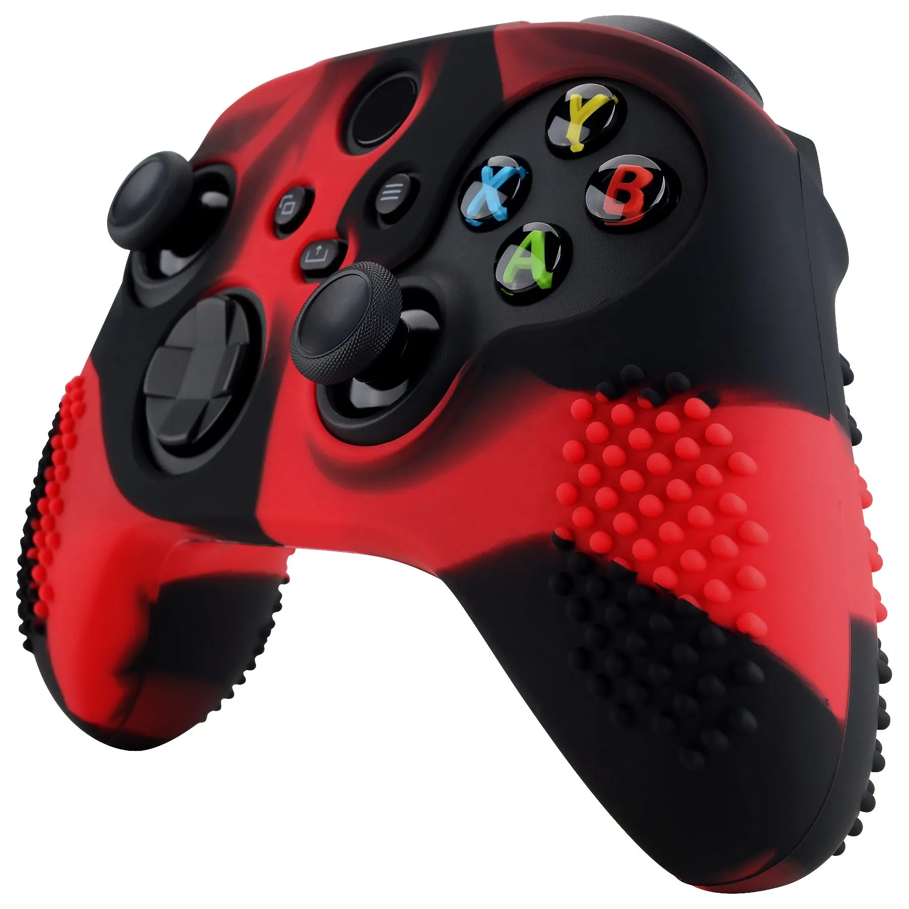 PlayVital Red & Black 3D Studded Edition Anti-slip Silicone Cover Skin for Xbox Series X Controller, Soft Rubber Case Protector for Xbox Series S Controller with 6 Black Thumb Grip Caps - SDX3016