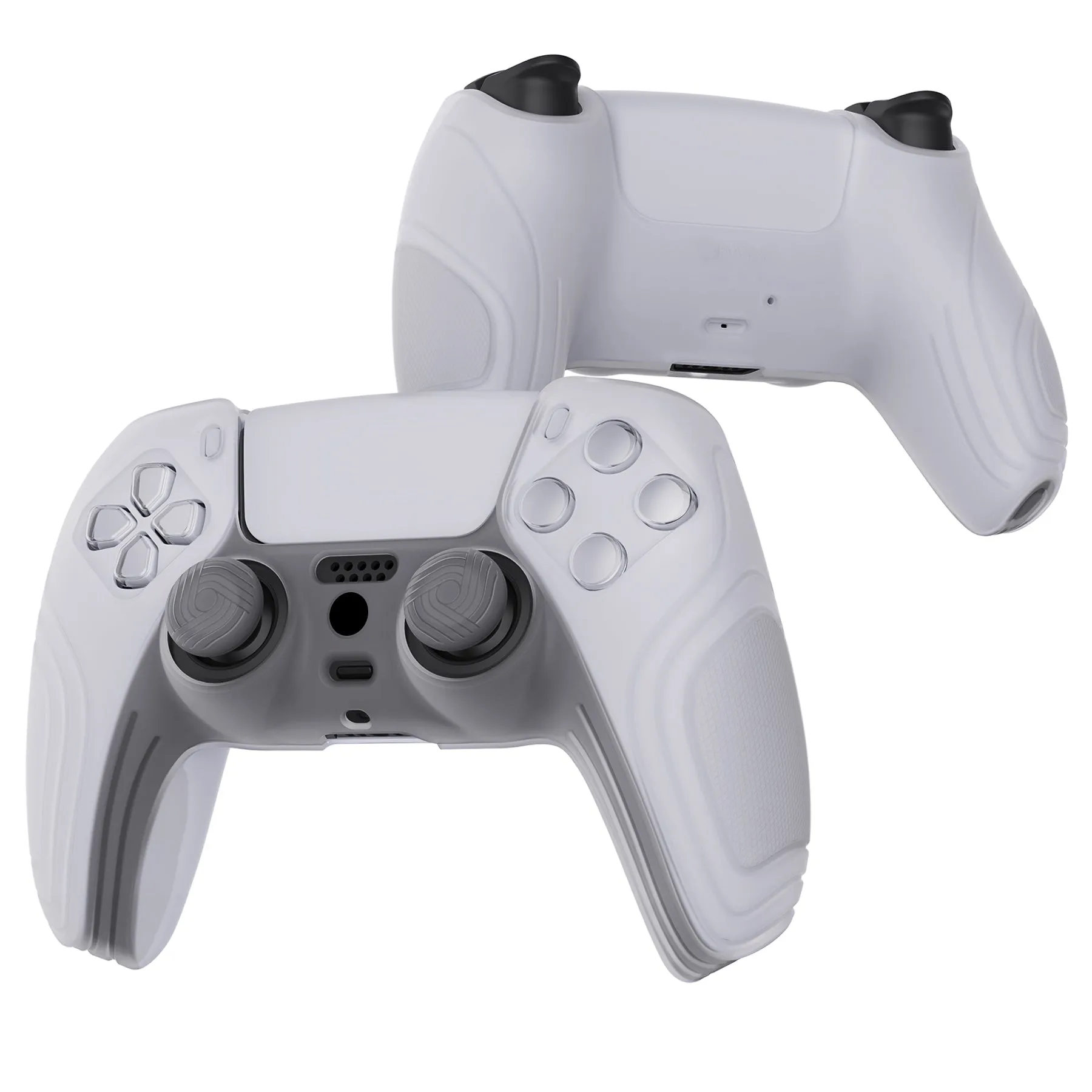 PlayVital Samurai Edition Clear White Anti-Slip Controller Silicone Skin for PS5 Controller, Ergonomic Soft Rubber Protective Case for PS 5 Controller with Clear White Thumb Stick Caps - BWPF013