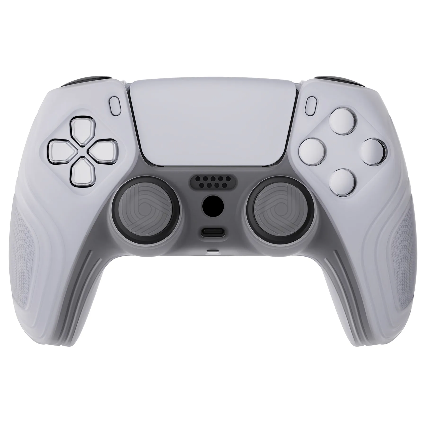 PlayVital Samurai Edition Clear White Anti-Slip Controller Silicone Skin for PS5 Controller, Ergonomic Soft Rubber Protective Case for PS 5 Controller with Clear White Thumb Stick Caps - BWPF013