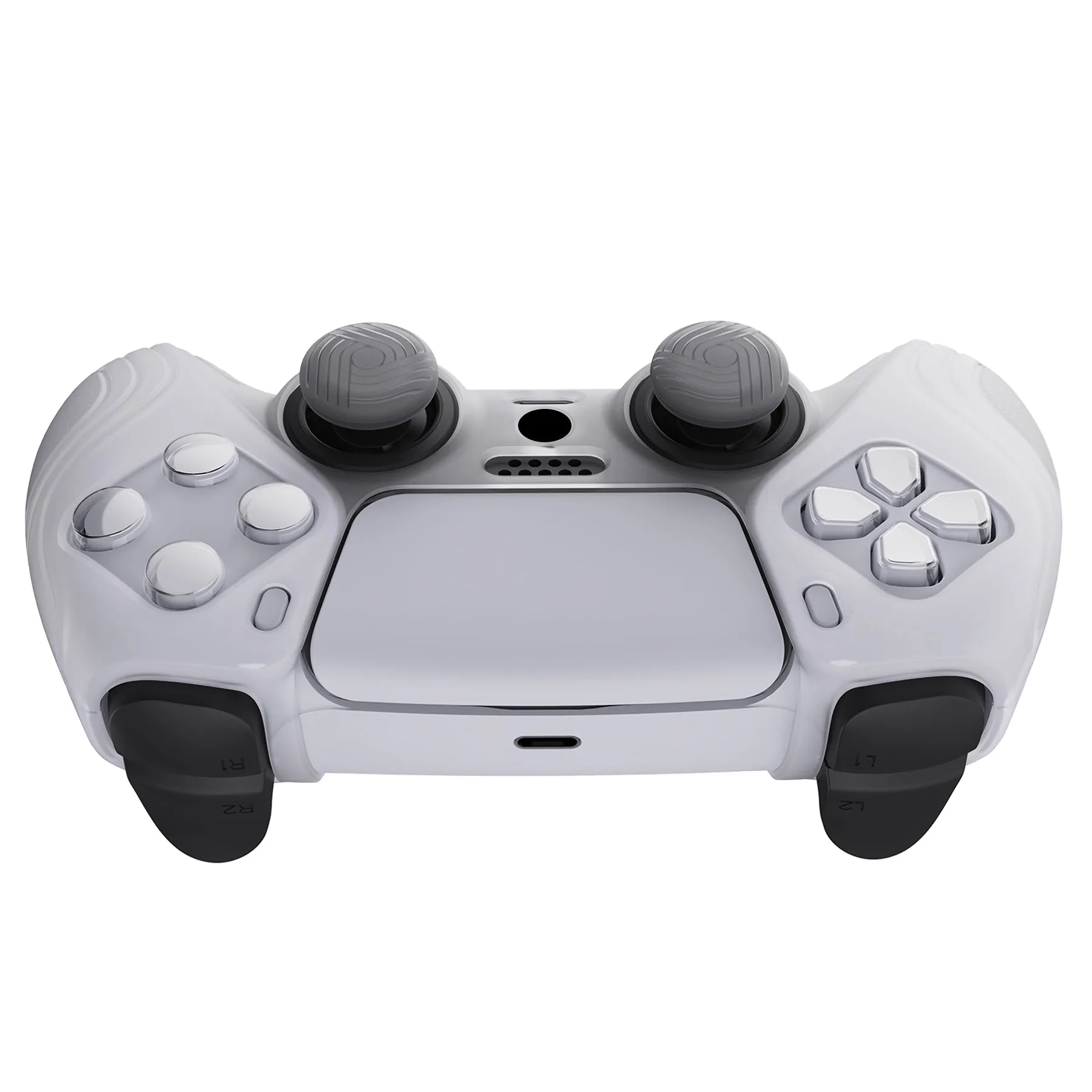 PlayVital Samurai Edition Clear White Anti-Slip Controller Silicone Skin for PS5 Controller, Ergonomic Soft Rubber Protective Case for PS 5 Controller with Clear White Thumb Stick Caps - BWPF013