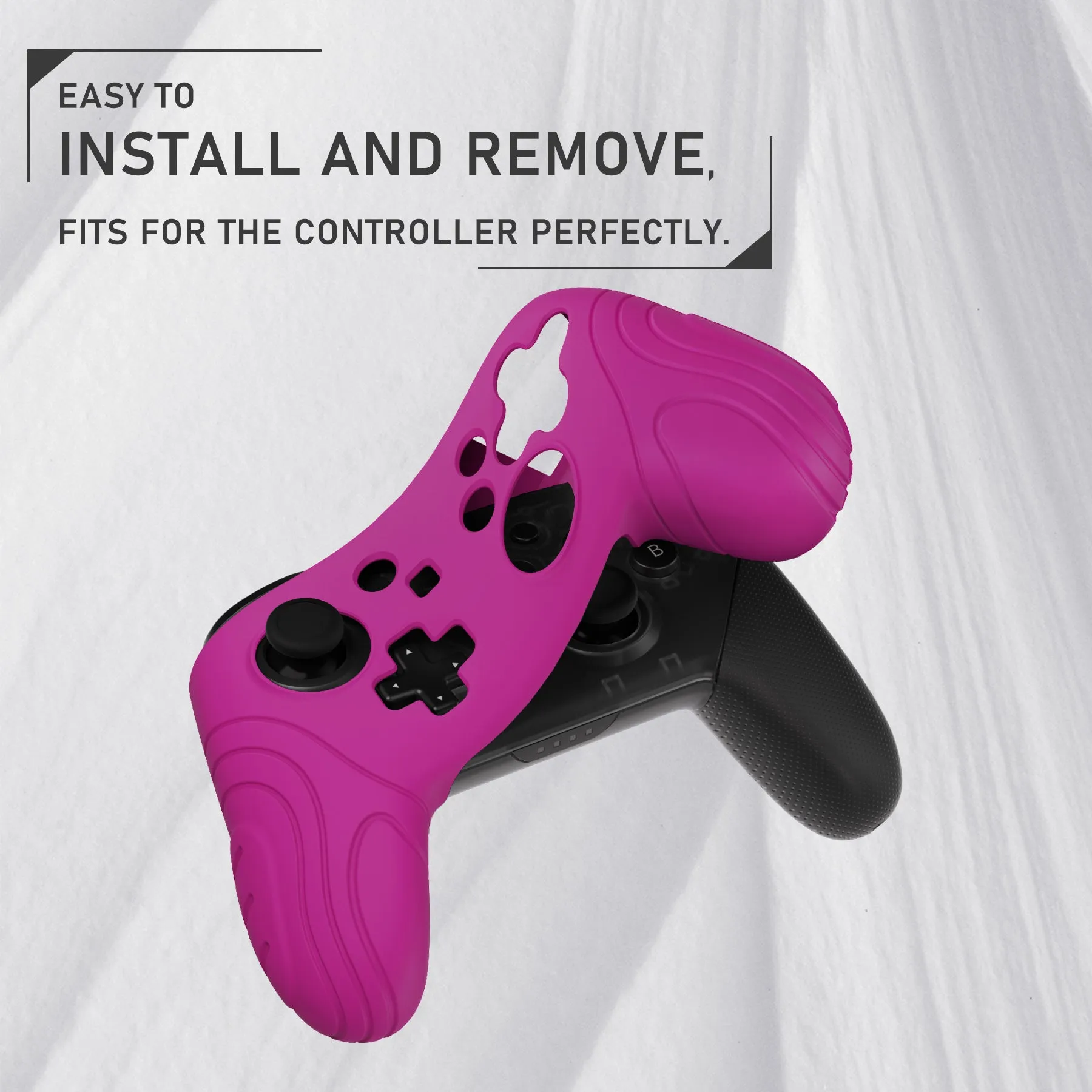 PlayVital Samurai Edition Ergonomic Silicone Skin Protective Case for Nintendo Switch Pro Controller, Soft Anti-slip Controller Grip Protector for Nintendo Switch Pro with Thumb Grip Caps - Neon Purple - EBNPP010