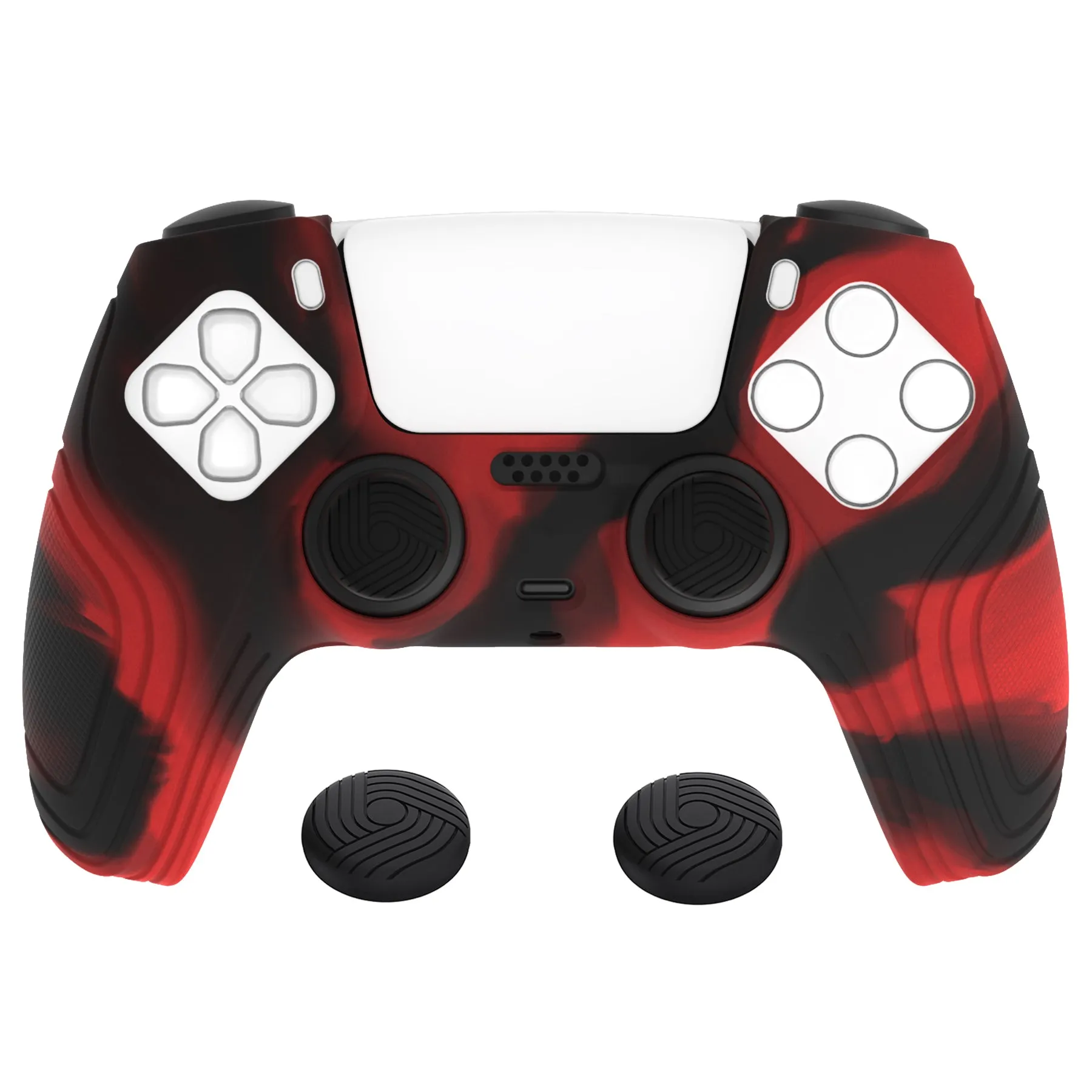 PlayVital Samurai Edition Red & Black Anti-slip Controller Grip Silicone Skin, Ergonomic Soft Rubber Protective Case Cover for PlayStation 5 PS5 Controller with Black Thumb Stick Caps - BWPF016