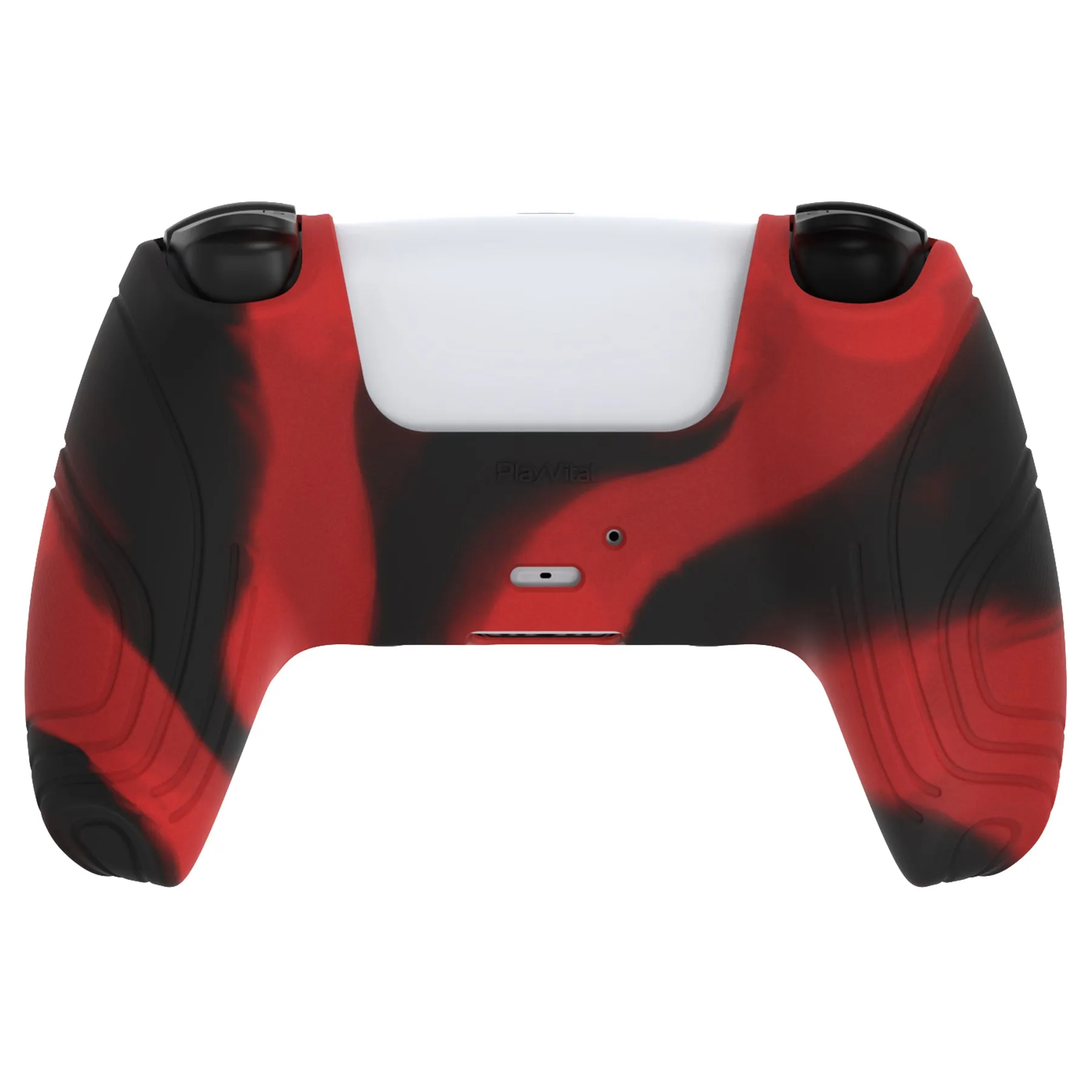 PlayVital Samurai Edition Red & Black Anti-slip Controller Grip Silicone Skin, Ergonomic Soft Rubber Protective Case Cover for PlayStation 5 PS5 Controller with Black Thumb Stick Caps - BWPF016