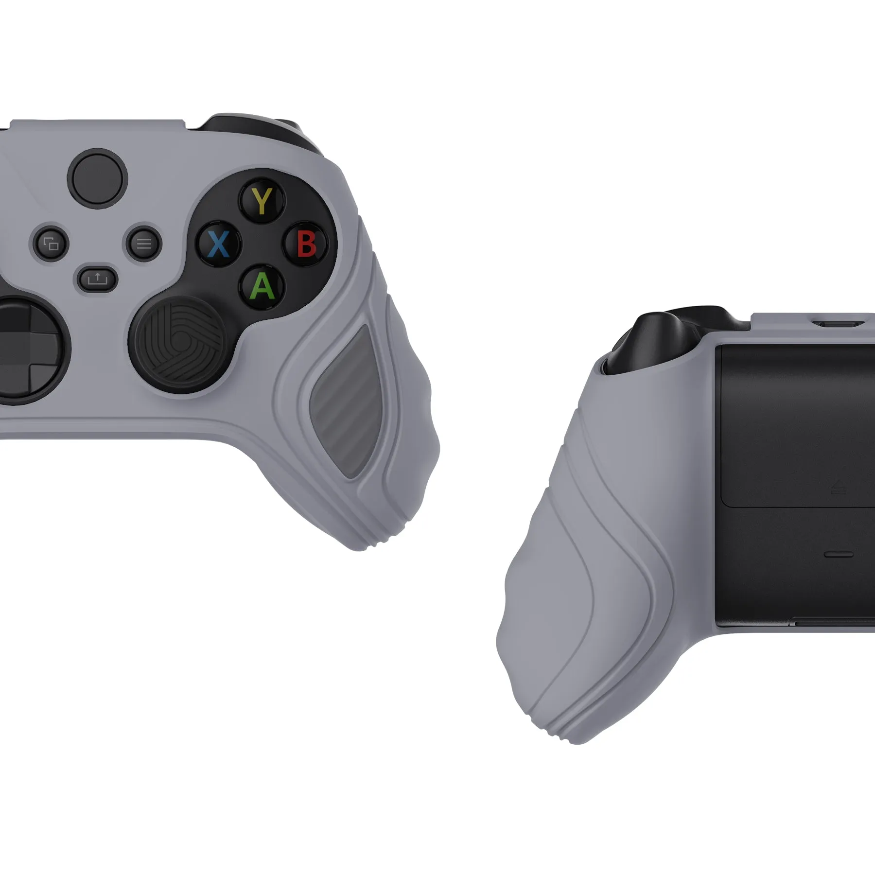 PlayVital Scorpion Edition Two-Tone Anti-Slip Silicone Case Cover for Xbox Series X/S Controller, Soft Rubber Case for Xbox Core Controller with Thumb Grip Caps - Metallic Gray & Dark Gray - SPX3006