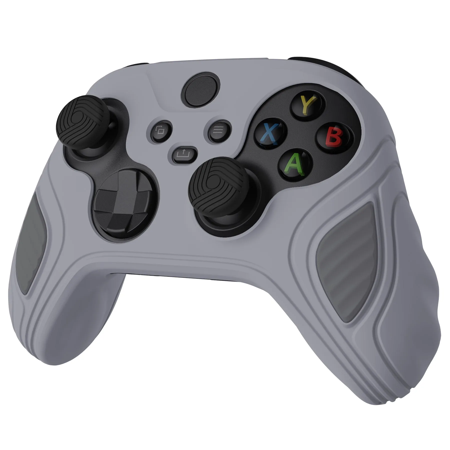 PlayVital Scorpion Edition Two-Tone Anti-Slip Silicone Case Cover for Xbox Series X/S Controller, Soft Rubber Case for Xbox Core Controller with Thumb Grip Caps - Metallic Gray & Dark Gray - SPX3006