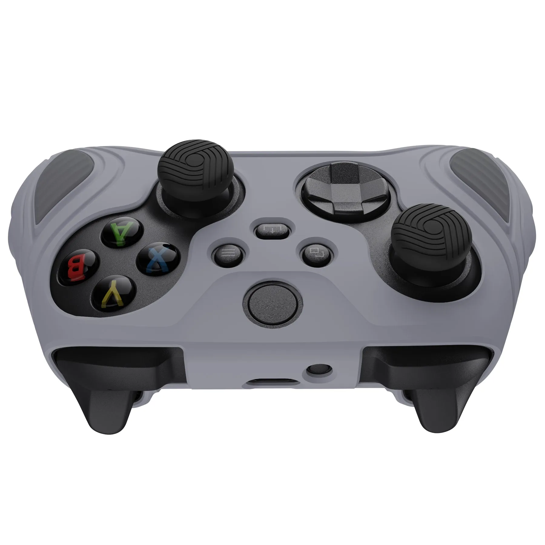 PlayVital Scorpion Edition Two-Tone Anti-Slip Silicone Case Cover for Xbox Series X/S Controller, Soft Rubber Case for Xbox Core Controller with Thumb Grip Caps - Metallic Gray & Dark Gray - SPX3006