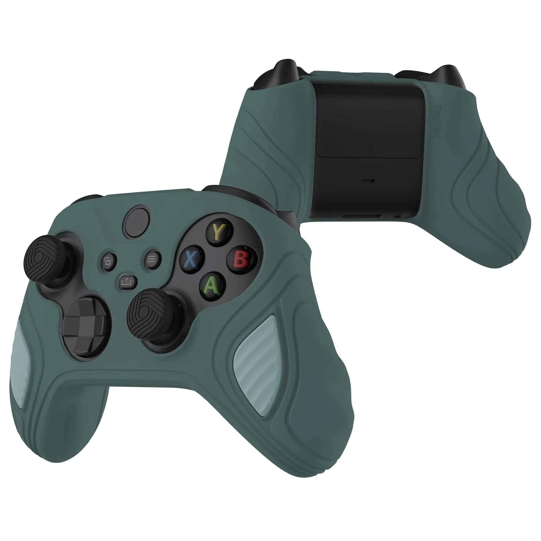 PlayVital Scorpion Edition Two-Tone Anti-Slip Silicone Case Cover for Xbox Series X/S Controller, Soft Rubber Case for Xbox Core Controller with Thumb Grip Caps - Templeton Gray & Jade Grey - SPX3009