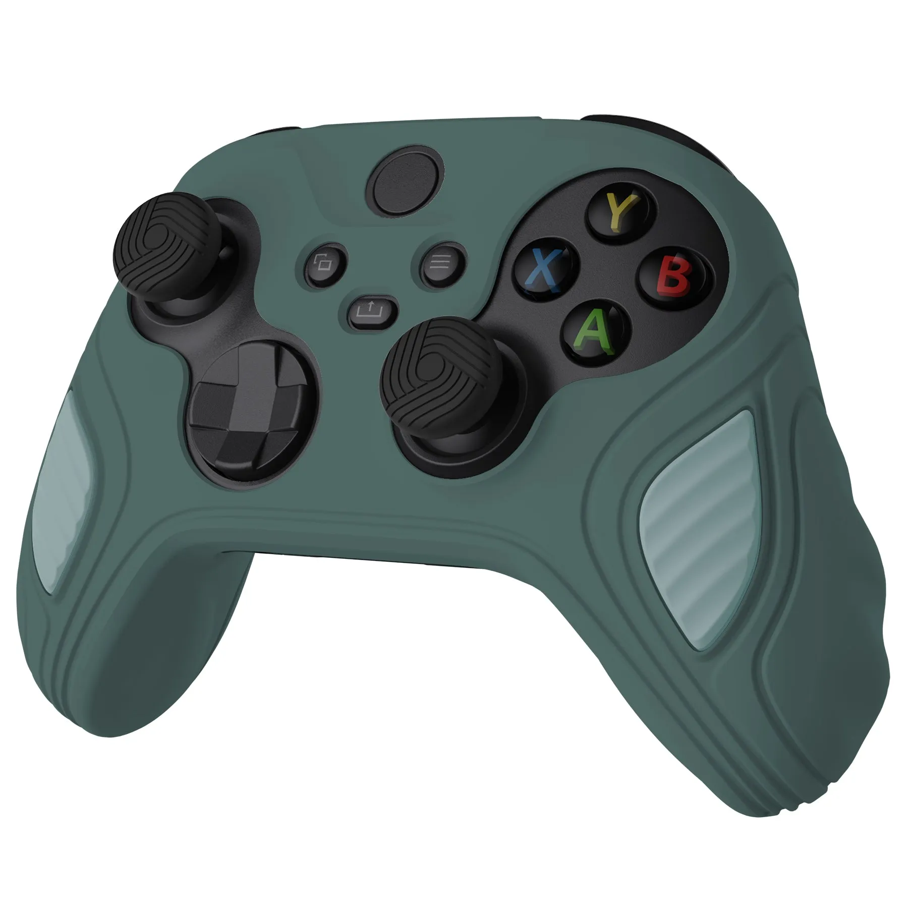 PlayVital Scorpion Edition Two-Tone Anti-Slip Silicone Case Cover for Xbox Series X/S Controller, Soft Rubber Case for Xbox Core Controller with Thumb Grip Caps - Templeton Gray & Jade Grey - SPX3009