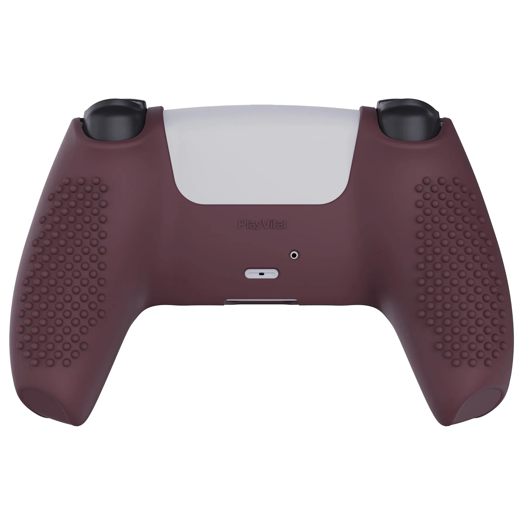 PlayVital Wine Red 3D Studded Edition Anti-slip Silicone Cover Skin for 5 Controller, Soft Rubber Case Protector for PS5 Wireless Controller with 6 Black Thumb Grip Caps - TDPF011