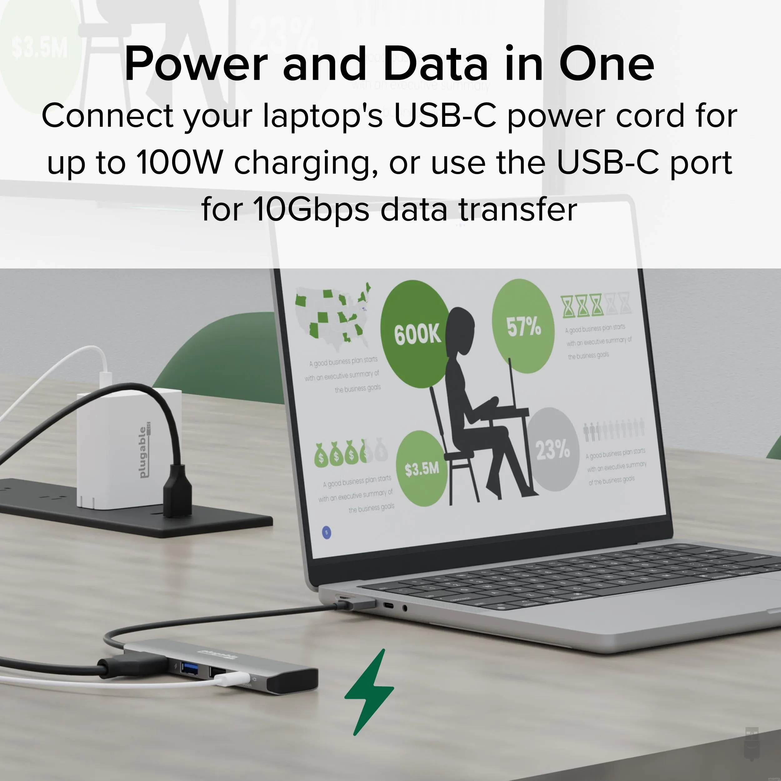 Plugable 4-in-1 USB-C Hub with 4K HDMI, 100W Charging