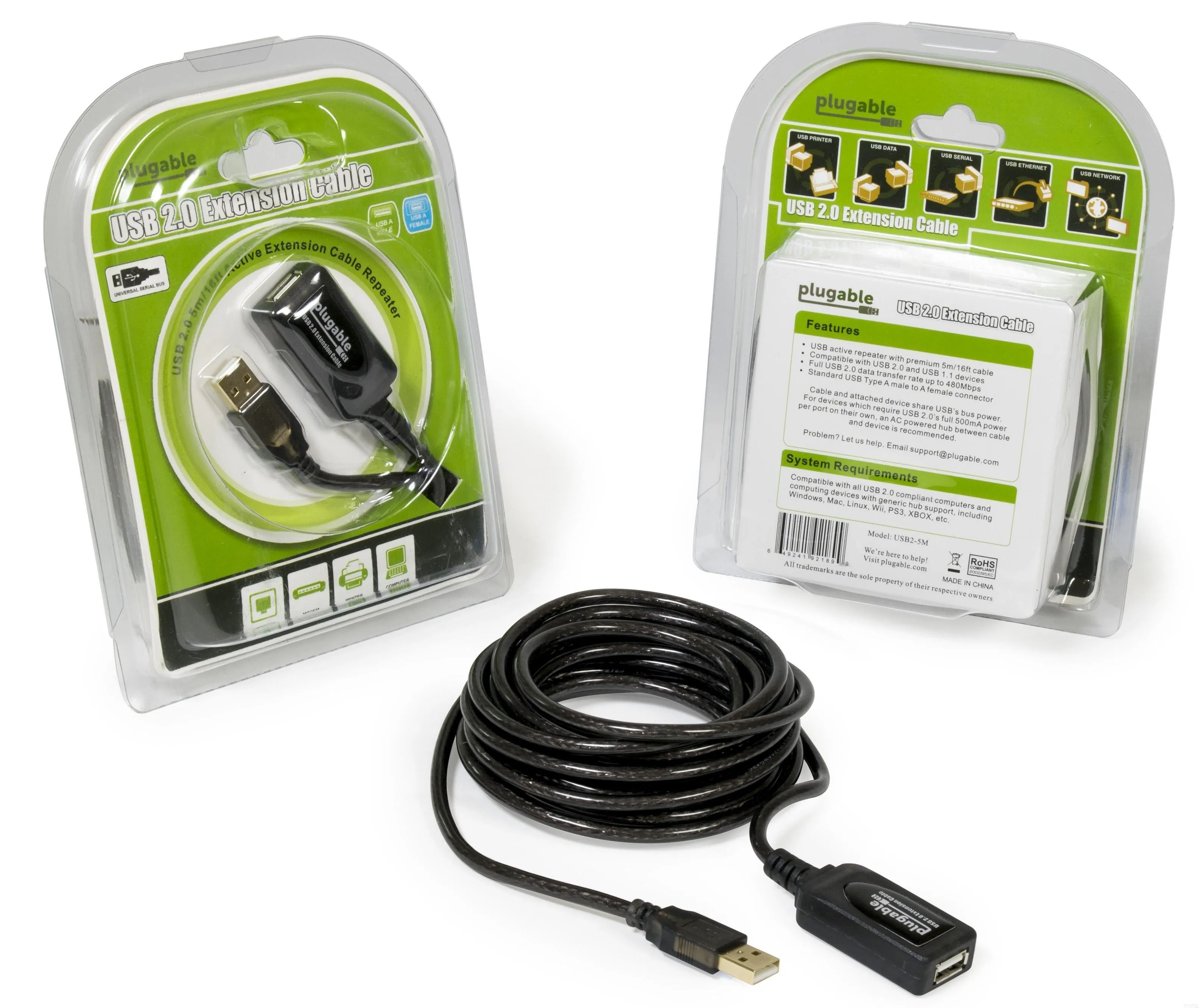 Plugable USB 2.0 Active Extension Cable (5m/16′)