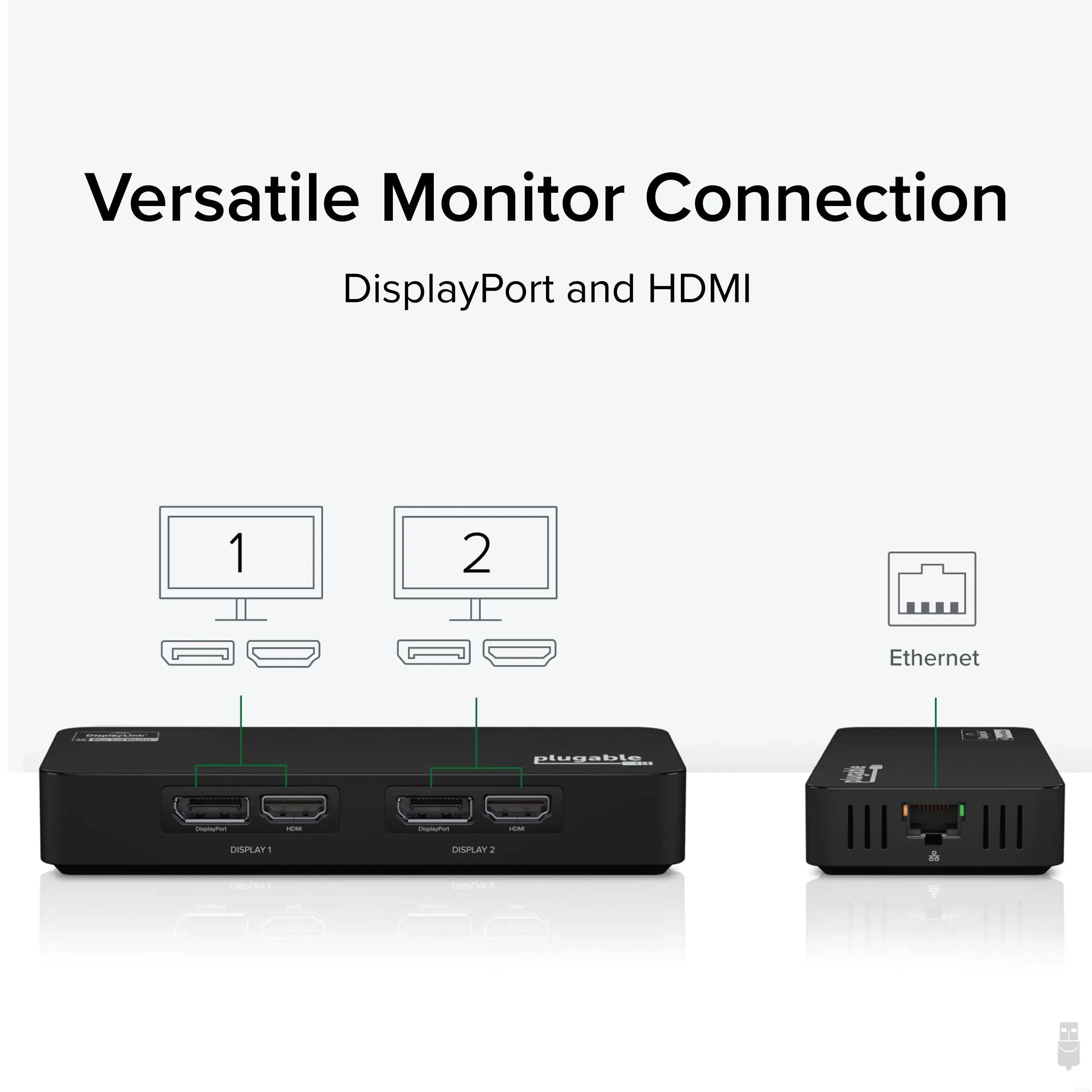 Plugable USB 3.0 and USB-C 4K DisplayPort and HDMI Dual Monitor Adapter with Ethernet