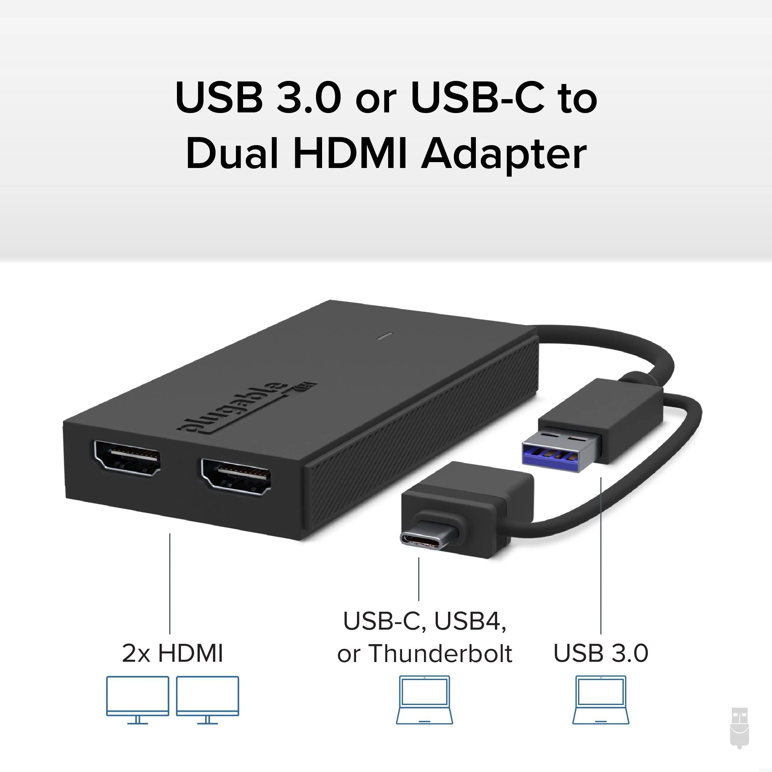 Plugable USB-C or USB 3.0 to Dual HDMI Adapter